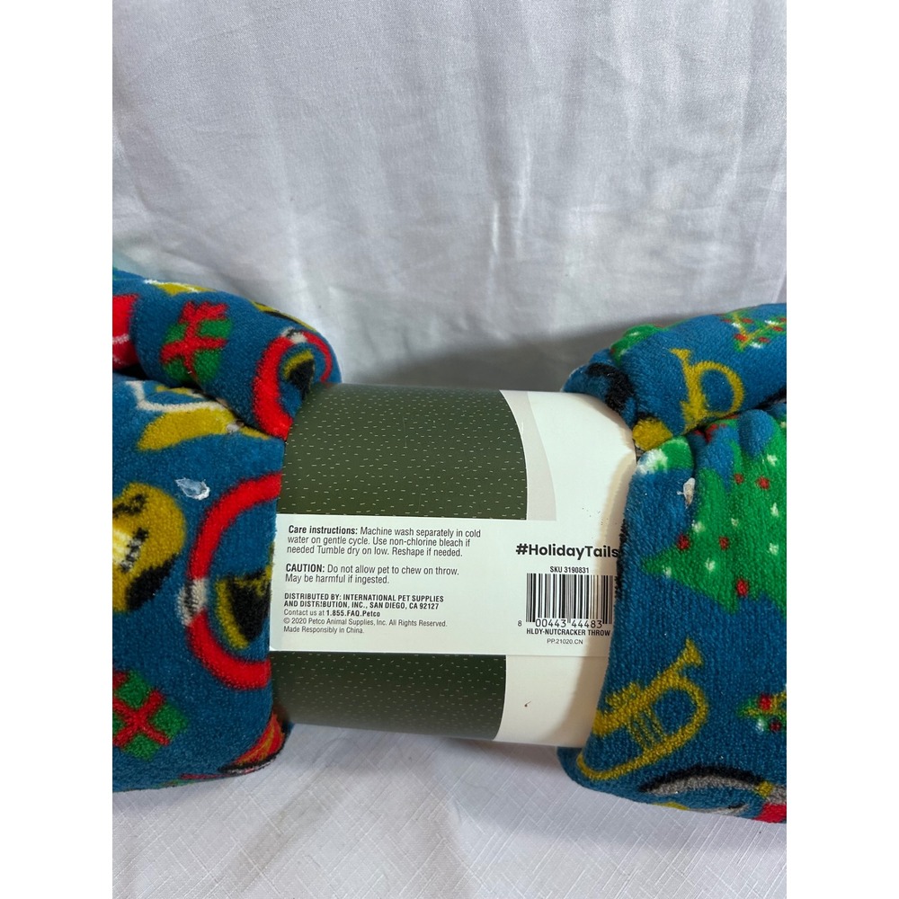 Holiday Tails Pet Throw 50x60 Blue Nutcracker Holiday Christmas Fleece Blanket - Picture 4 of 5